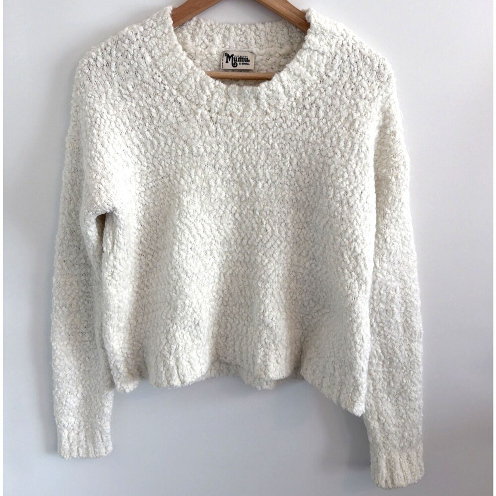 Show Me Your MuMu Cropped Varsity Sweater Cream Off White XS Clean Girl Soft Twe